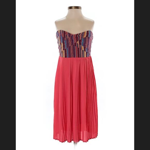 Sabine textured bust pink and striped pleated strapless dress, xs - Picture 1 of 8